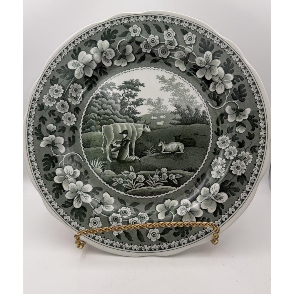 Spode Archive Collection Milkmaid Green Transferware Plate Traditions Series
